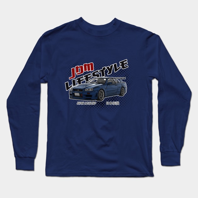 Skyline R34 Long Sleeve T-Shirt by JDMzone